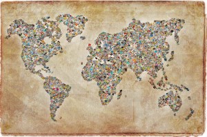 Fototapeta na flizelinie MS-5-1541 Kolaż z mapą świata 375 x 250 cm