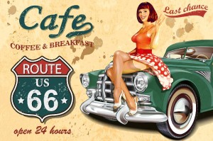 Fototapeta na flizelinie MS-5-2086 Plakat Cafe Route 66 375 x 250 cm